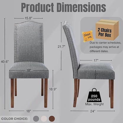 Stylish Upholstered Parsons Dining Chair Kitchen with Silver Nailhead Trim and Sturdy Solid Wood Legs