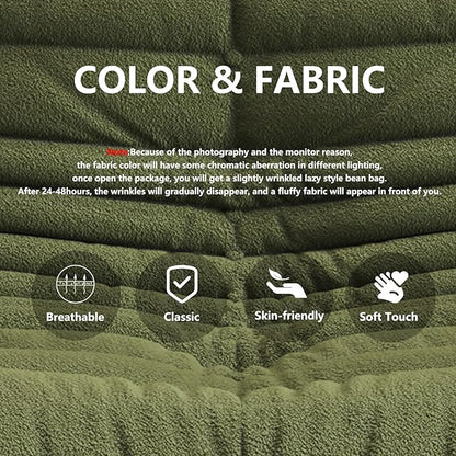 Bean Bag Chairs for Adults, BeanBag Reading Chair Memory Foam Couch 3-Seater, Floor Chair Soft Teddy Material, Comfy Reading Nook Chairs for Bedroom Living Room Office (Green)