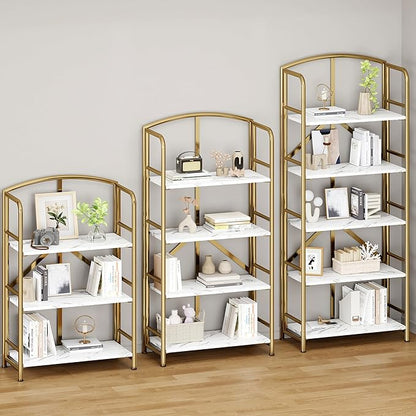 No-Assembly Folding Gold Bookshelf Storage Shelves 5 Tiers Vintage Multifunctional Plant Flower Stand Storage Rack Shelves Bookcase for Home Office