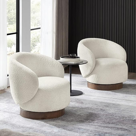 Swivel Accent Chair Round Barrel Armchair Upholstered Performance Fabric for Living Room Bedroom Waitingroom,2 Box,Cream