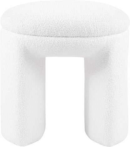 Furniture of America Rami Modern 18-inch Solid Wood Upholstered Ottoman with Pedestal Base, Vanity Stool Chair, Small Foot Stool for Bedroom, Living Room, Entryway, Beige