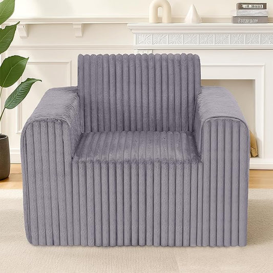 Giant Bean Bag Chair for Adults, Non-Slip Floor Sofa with High Backrest & Wider Armrest, Upgrade Whole Sponge Bean Bag Sofa Couch for Bedroom Living Room(Large,Grey,Stripe Plush)