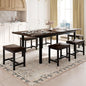 Feonase 7-Piece Dining Table Set with 6 Stools, 63 Inch Extendable Kitchen Table for 4-8, Kitchen Room Set with MDF Board & Metal Frame, Farmhouse Table, Space-Saving, Espresso