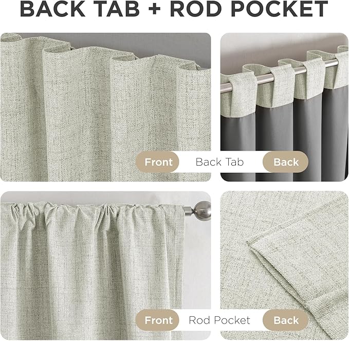 Joydeco 100% Blackout Curtains for Bedroom - Natural Linen Curtains 42" W x 84" L Long, Thermal Insulated 2 Panels Light Beige. Room Darkening Light Blocking Drapes for Living Room