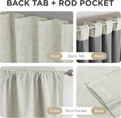 Joydeco 100% Blackout Curtains for Bedroom - Natural Linen Curtains 42" W x 84" L Long, Thermal Insulated 2 Panels Light Beige. Room Darkening Light Blocking Drapes for Living Room