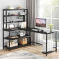 Tribesigns 55" Large Computer Desk with Wireless Charging 5 Storage Shelves, Office Desk Study Table Writing Desk Workstation with Hutch Bookshelf for Home Office (All Black)