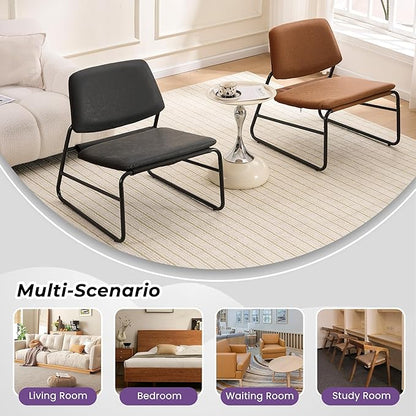DAICO Modern Accent Chair Comfy Living Room Chair Armless Sling Accent Chairs Upholstered Side Sitting Chairs with Metal Frame for Office Reception Reading Bedroom Waiting Room, Black
