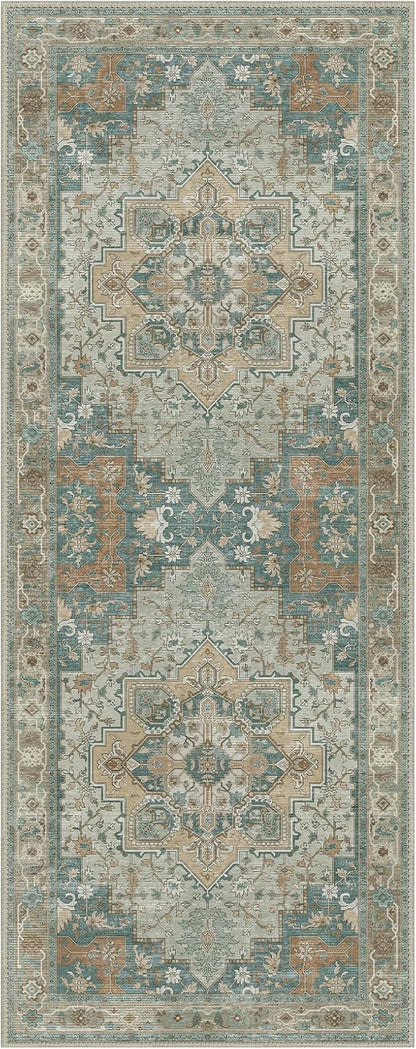 GENIMO 2x5 Runner Rugs for Hallway, Machine Washable Non Slip Vintage Rugs, Low Pile Lightweight Soft Print Rug for enrtyway, Corridor, Home Office, Kitchen,Ash Blue