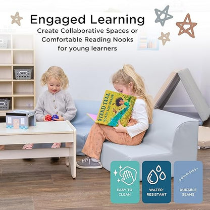 Children's Factory Library Lounger, Flexible Seating Classroom Furniture, Comfy Kids Chairs, Fog Blue, Single Lounger