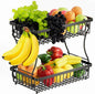 Fruit Basket,2-Tier Fruit Bowl with Banana Hanger,Kitchen Storage Countertop Rack,Fruit Metal Bowls Perfect for Holding Fruit,Vegetables,Snacks(Black)