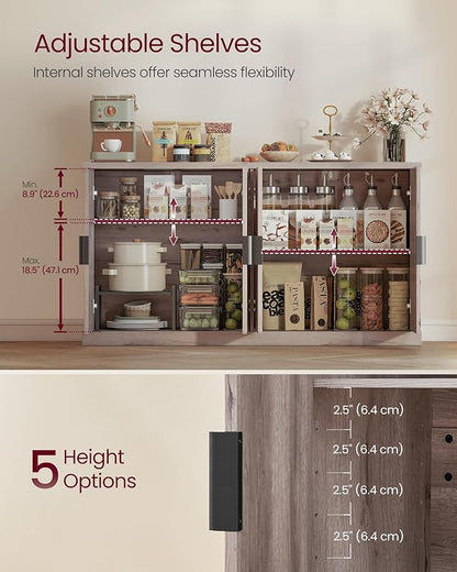 VASAGLE MAXE Collection - Buffet Cabinet, Console Cabinet, Sideboard with Adjustable Shelves, Fluted Doors, Transitional, Kitchen Pantry, Washed Gray UBBK382G01S