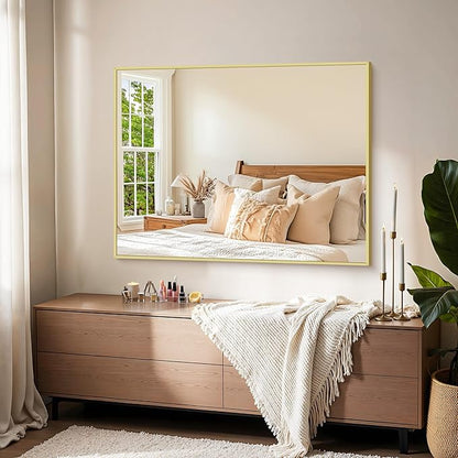 KOCUUY Gold Bathroom Mirror, 48"x36" Large Rectangular Mirror with Metal Frame, Gold Vanity Mirror with Modern Design for Bathroom, Living Room, Farmhouse, Entryway, Hang Horizontal/Vertical