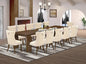 X12DA-008-32 - 13 Pieces Dining Room Set contains an Extendable Rectangle Kitchen Table and 12 Polyester Fabric Dining Chairs, 39x120 Inch, Antique Walnut