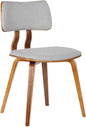 Armen Living Jaguar Mid Century Modern Dining Accent Chair for Kitchen Table Desk Vanity in Grey Fabric and Walnut Wood Finish