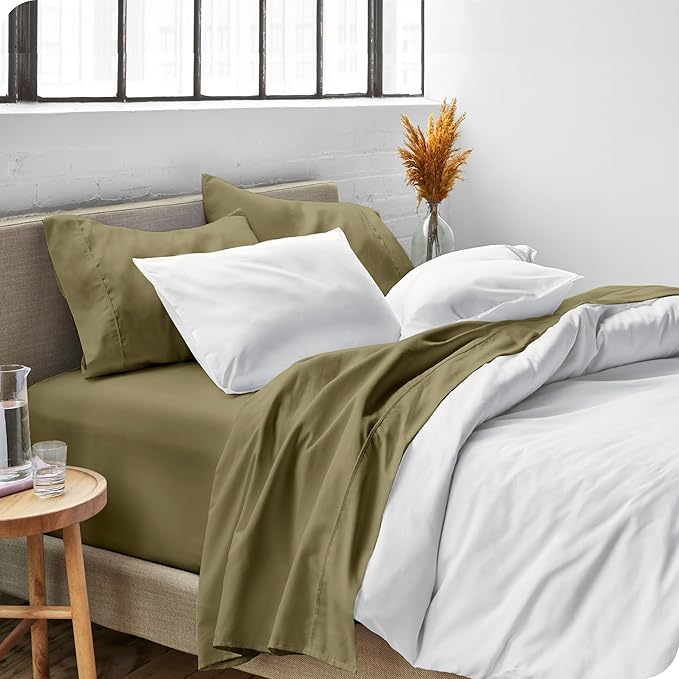 Bare Home King Sheet Set - Luxury 1800 Ultra-Soft Microfiber King Bed Sheets - Double Brushed - Deep Pockets - Easy Fit - 4 Piece Set - Bedding Sheets & Pillowcases (King, Olive)