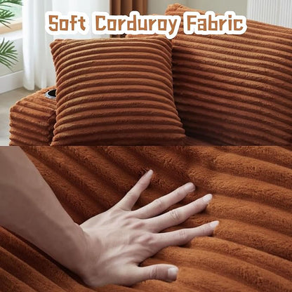 Oversized Sectional Double Chaise Lounge, Compressed Boneless Lounge Chaise with Cupholders, Boneless Sofa with Deep Seat, Fluffy Modern Sleeper Loveseat for Indoor Living Room, Orange