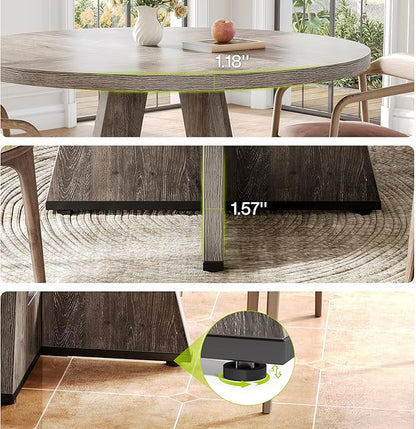 LITTLE TREE Round Dining Table for 4-6 People, 47 Inches Dining Room Table with Wooden Pedestal Base, Grey Dinner Tables, Circle Kitchen Tables for Dining Room, Kitchen, Living Room(Table Only)