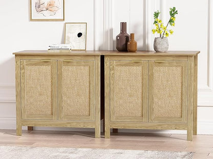 Giluta Sideboard Buffet Cabinet, Farmhouse Kitchen Cabinets with 2 Rattan Doors, 30''H Boho Cabinet for Entryway