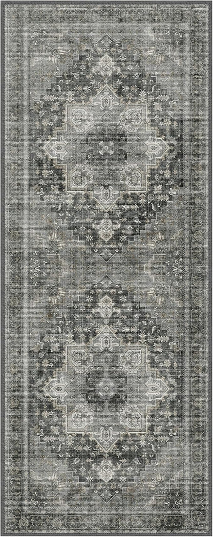 GENIMO 2x5 Runner Rugs for Hallway, Machine Washable Non Slip Vintage Rugs, Low Pile Lightweight Soft Print Rug for enrtyway, Corridor, Home Office, Kitchen, Charcoal Gray