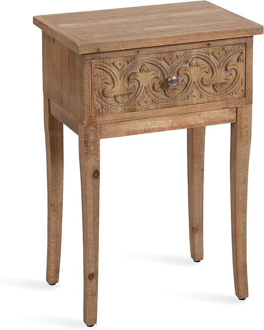 Kate and Laurel Cassetta Soft Rustic Rectangle Side Table; 19 x 14 x 28; Hazelnut; Wooden Living Room End Table with Useful Pull Drawer for Storage