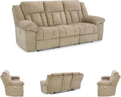 Signature Design by Ashley Tip-Off Classic Wall Hugger Power Reclining Sofa with Adjustable Headrest and USB Ports, Light Brown