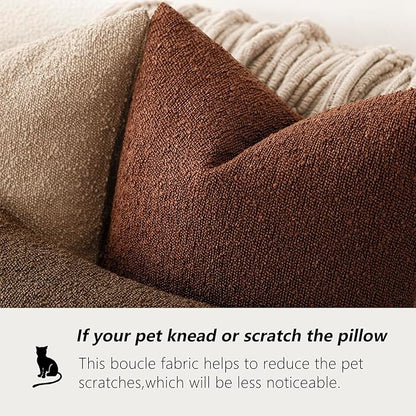 Foindtower Set of 2, Decorative Textured Boucle Throw Pillow Covers Accent Solid Pillow Cases Neutral Soft Cozy Couch Cushion Case for Chair Sofa Bedroom Living Room Home Decor 26x26 Inch Red Taupe