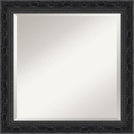Amanti Art Bathroom Mirror for Over Sink, 25x25 Filigree Gloss Black Square Vanity Mirror, Medium Traditional Frame, Hangs Horizonally and Vertically, Bathroom Wall Decor, Beveled Edge