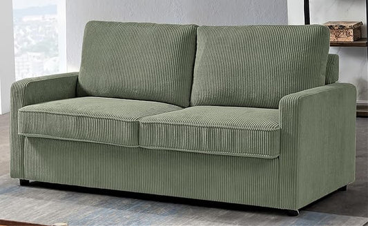 Reversible Sleeper Sofa Bed with Comfortable Memory Foam Mattress, Convertible Corduroy Full Size Pull Out Couch for Living Room, Space Saving Furniture, 70" Wide, Rectangular Arms, Dark Green