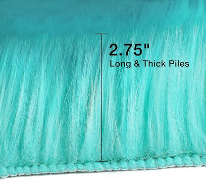 duduta Turquoise Blue Faux Sheepskin Fur Rug 3x5 ft, Fluffy Shag Bedroom Dorm Nursery Playroom Carpet Rug Non Slip Washable