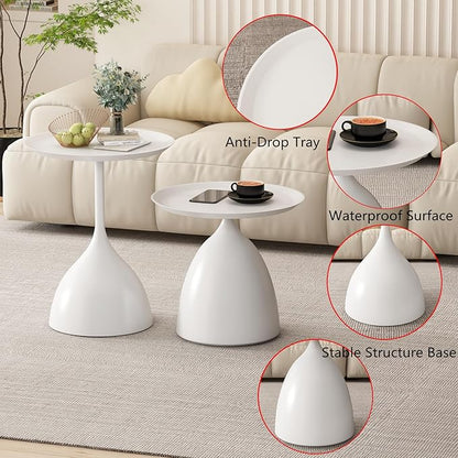 Nesting Tables, White Side Tables, Modern End Tables for Living Room Nesting Coffee Table Set of 2,Console Table Pedestal Tables