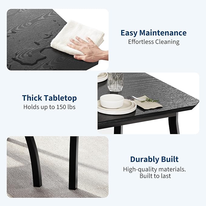 Small Dining Table Set for 2,3-Piece Kitchen Table Set with Thick Wood Grain Tabletop & 2 Upholstered Chairs & Metal Frame, Compact Table Set for Small Spaces, Kitchens & Dining Rooms (Black)