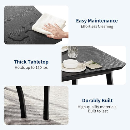 Small Dining Table Set for 2,3-Piece Kitchen Table Set with Thick Wood Grain Tabletop & 2 Upholstered Chairs & Metal Frame, Compact Table Set for Small Spaces, Kitchens & Dining Rooms (Black)