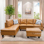 L Shaped Sectional Couches, Leather Couch Modular Sectional Sofa with Ottoman Storage, Modern L Shaped Couch with Chaise for Living Room Bedroom Apartment Furniture, Orange