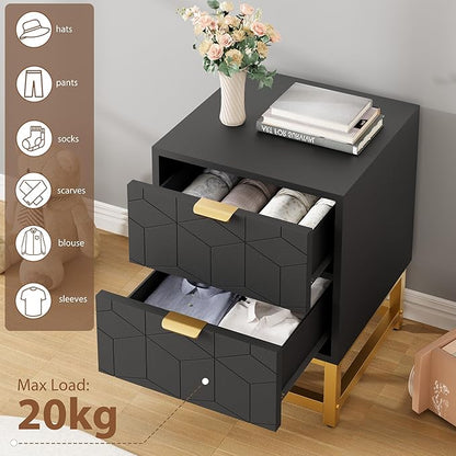 GAOMON Black 2 Drawer Dresser, Small Dresser＆Chest of Drawers, Modern Nightstand for Bedroom, End Table with Drawer for Living Room, Hallway, Entryway