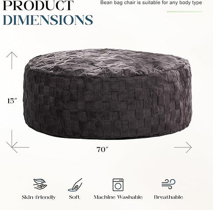 Hobestluk Bean Bag Chairs Beanbag Chair with Filler Adult Bean Bags with Fluffy Cover, Giant Bean Bag Chairs for Adults for Living Room, Bedroom (Dark Grey, 6FT - 70" x 70" x 15")
