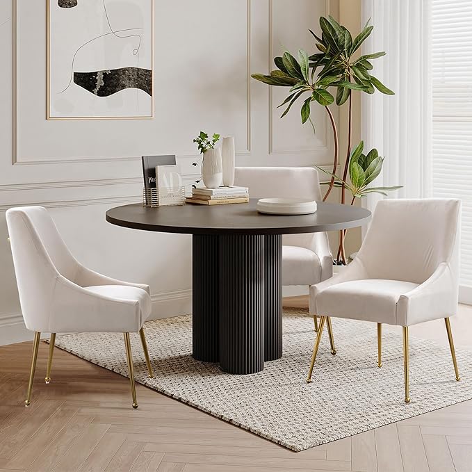Modern Velvet Dining Chairs Set of 4, Contemporary Upholstered Furniture Collection with Polished Gold Metal Legs, Elegant Accent Chairs for Kitchen Living Room(White)