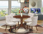 East West Furniture DLSI5-MAH-35 5 Piece Kitchen Table & Chairs Set Includes a Round Dining Room Table with Dropleaf and 4 Doeskin Linen Fabric Parson Dining Chairs, 42x42 Inch, Mahogany