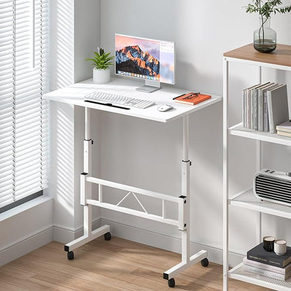 Klvied Small Standing Desk Adjustable Height, Mobile Table with Wheels, Portable Laptop Table, Standing Computer Desk for Walking Pad (White)