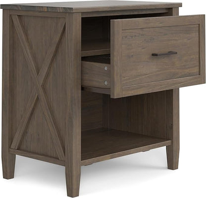 SIMPLIHOME Ela SOLID WOOD 24 Inch Wide Transitional Bedside Table in Smoky Brown, For the Living Room and Bedroom