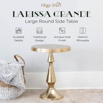 OBJET D'ART Medium Round Metal Side Table, Larissa, 21.5" Height, Vintage Metal Accent, Side, Pedestal, Coctail and Drink Tables for Living Room and Small Spaces