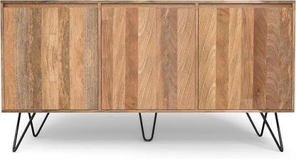 SIMPLIHOME Hunter Buffet - 60 inch Wide Solid Mango Wood 3-Door Sideboard Buffet in Natural, Contemporary Storage Cabinet for Dining Room or Kitchen with Adjustable Shelves and Metal Legs