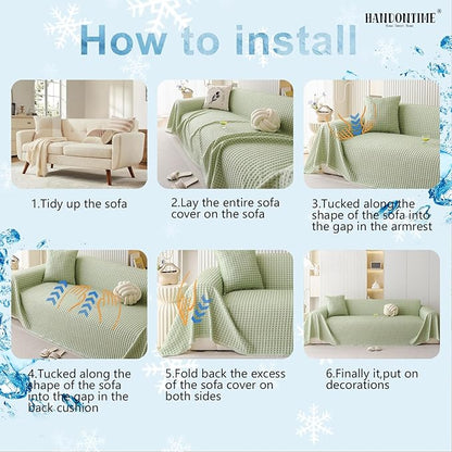 HANDONTIME Cooling Dog Couch Cover Ice Silk Washable & Breathable Pet Sofa Protector, Durable Couch Covers for Sofa Pet Friendly Soft Dog Cooling Bed Cover Sofa Protector Covers (Green, 71"x150")