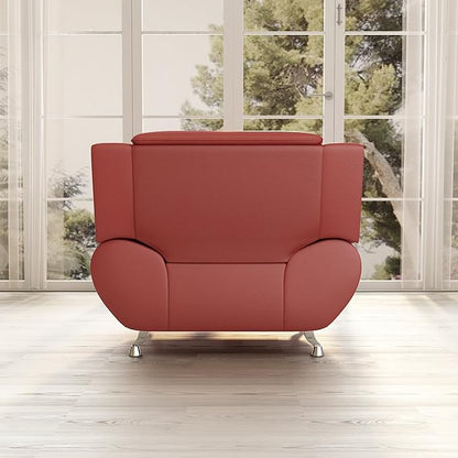 Container Furniture Direct Michael Modern Faux Leather Upholstered Stainless Steel Legs Living Room, Chair, Loveseat, Sofa, White Dove