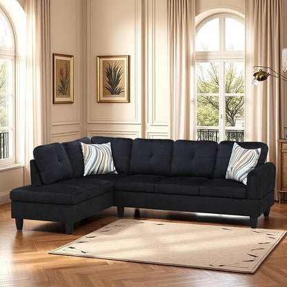 Modular L-Shaped Sectional Sofa, Modern Couches with Movable Chaise, Convertible 4-Seater Couch for Bedroom, Apartment & Office, Black