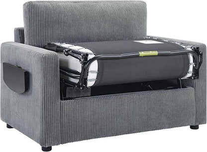 Twin Size Sofa Bed 47.2" Sleeper Sofa Loveseat Sofa with a Foldable Mattress, a Foldable Side Table, a Side Storage Pocket and Two USB Ports for Living Room, Gray