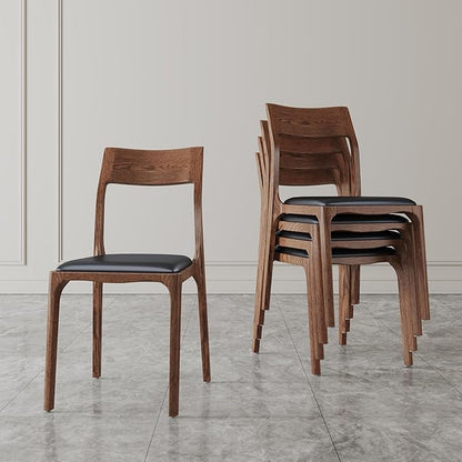 Manhattan Comfort Moderno Stackable Dining Chairs with Leatherette Upholstered Seat, Foam Padding & Solid Wood Frame, Suitable for Kitchen or Restaurant Usage, Set of 2, Black
