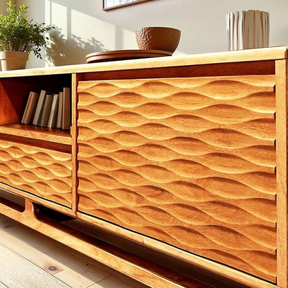 Acacia Elara Wood TV Stand for TVs up to 75+ Inch Entertainment Center with Storage Shelves and Cable Management, Mid Century Modern TV Media Console Wood TV Stands for Living Room Bedroom (Caramel)