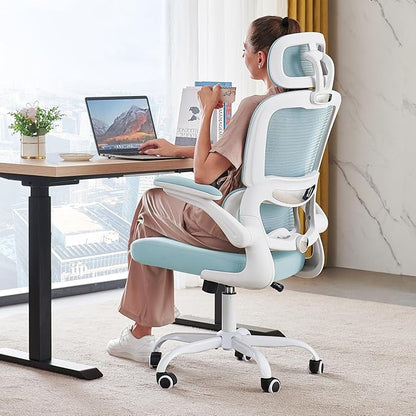 TRALT Office Chair Ergonomic Desk Chair, 330 LBS Home Mesh Office Desk Chairs with Wheels, Comfortable Gaming Chair, High Back Office Chair for Long Hours (Blue)