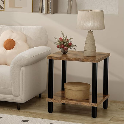 Large End Table Square Side Table Modern Sofa Table 20 Inch Industrial Coffee Table NightStand with 2-Tier Storage Shelf for Living Room Bedroom Rustic Brown MLBZ06R