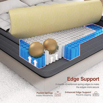 Full Size Mattress 12 Inch, Hybrid Full Bed Mattress with Gel Memory Foam and Pocketed Springs, Pressure Relief & Medium Firm Feel, Bed in a Box, CertiPUR-US